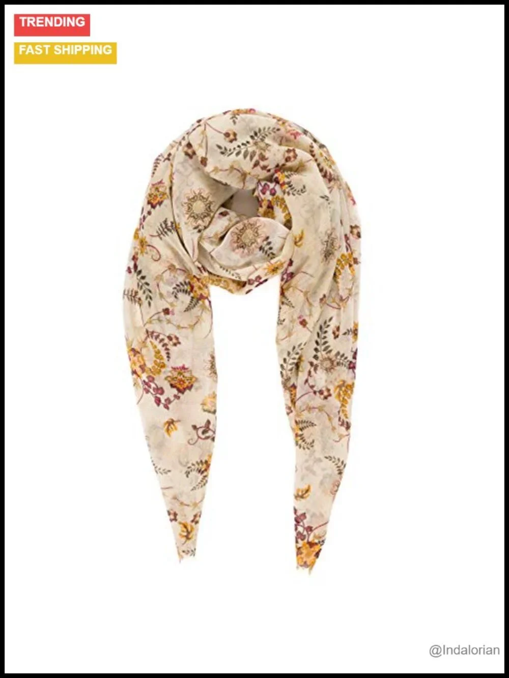 Lightweight Floral Scarf Shawl Wrap - 100% Viscose from Bamboo - Versatile